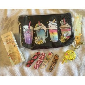 Cute makeup bag with lip gloss and key chain
